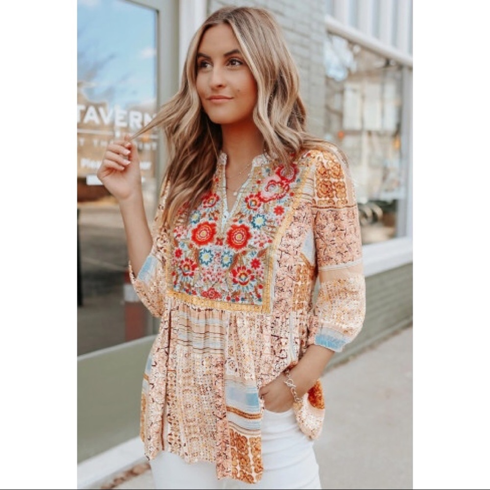 Boho Floral Embroidered Top
